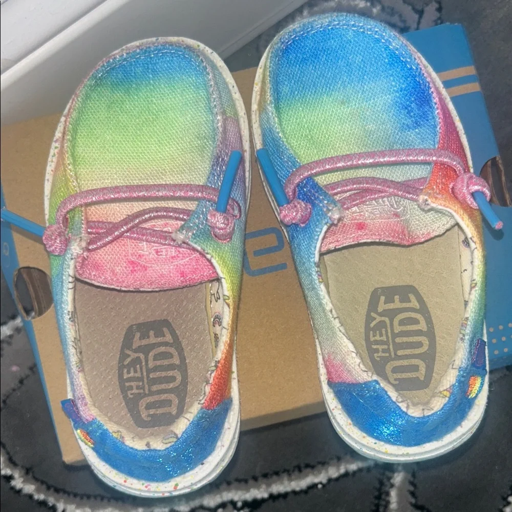 Hey Dude Kids Rainbow Tie-Dye Canvas Slip-On Moccasins